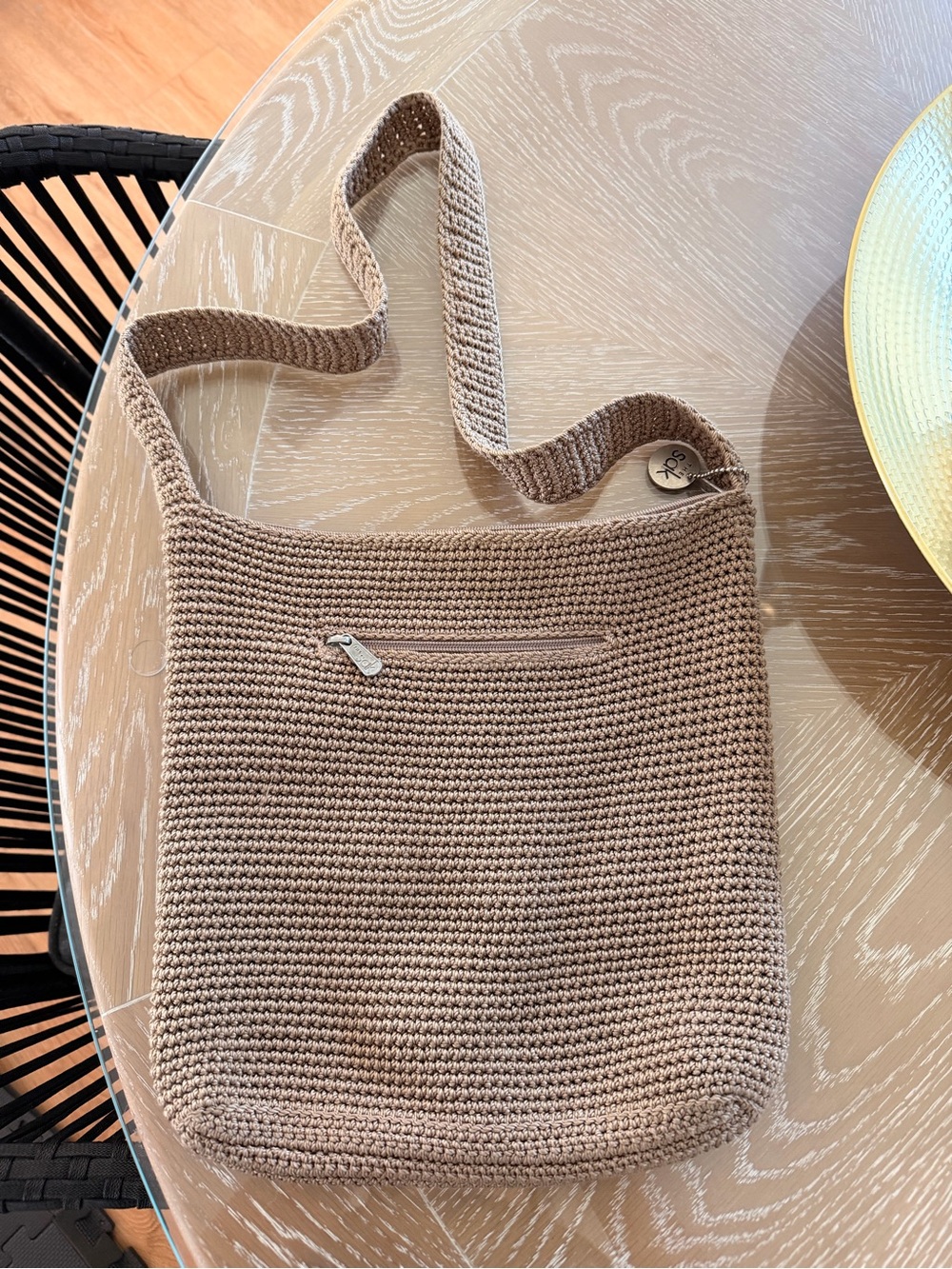 Handmade Knit Crossbody Bag in Taupe